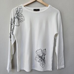 Love Forever Sweater Women S White Rhinestone Floral Embellished Knit‎ TopbLong